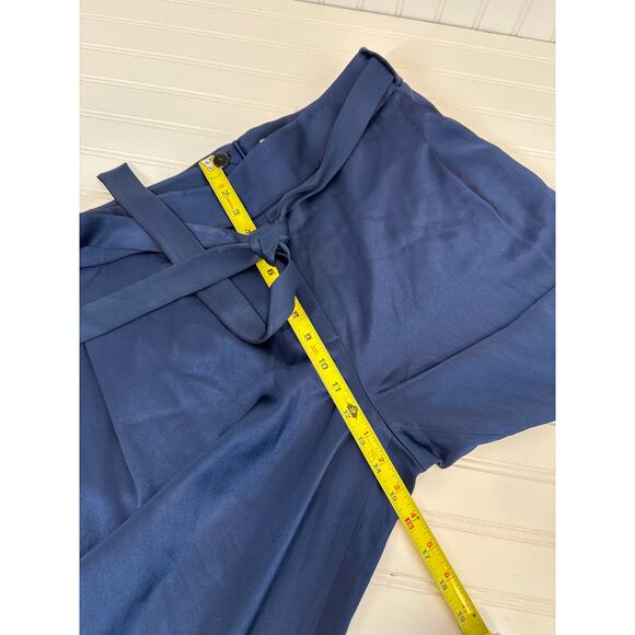 Halston Wide Leg Pants Navy Blue Satin Gorgeous High Waisted Belted Size 14 - Picture 6 of 8